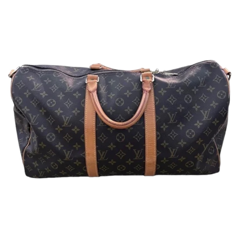 Louis Vuitton Keepall Bandolier 50 Monogram Canvas Leather Vintage(Honey Patina)